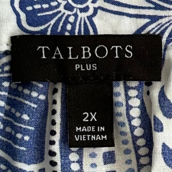 Talbots Cotton Floral Peasant Keyhole Top Blue/White Size 2X Lightweight Summer - Picture 6 of 11